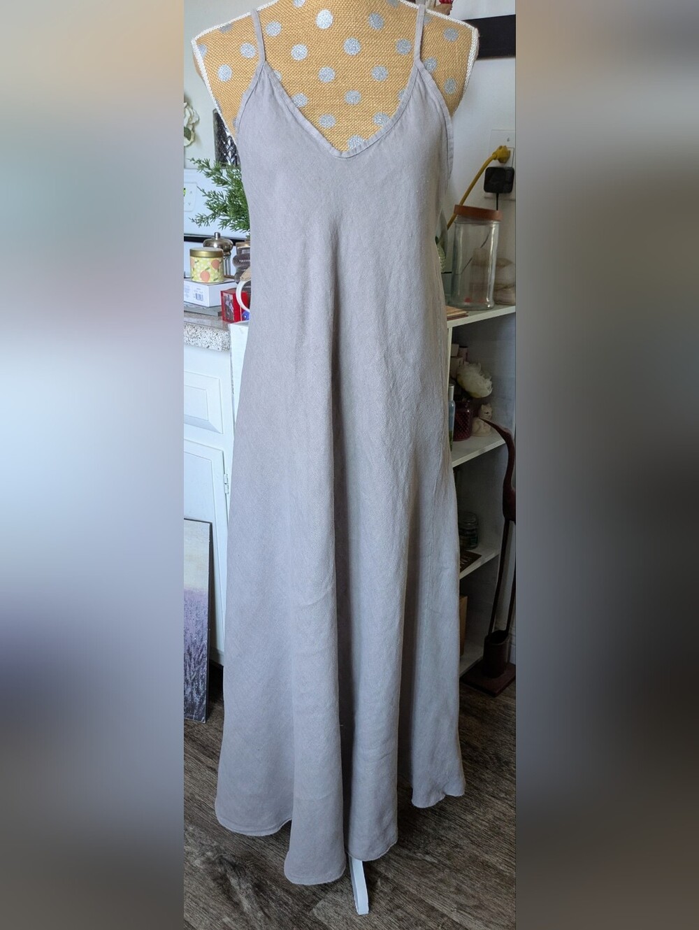 100% Linen Milio Milano Slip Dress in Sandy Gray Timeless full-length silhouette
